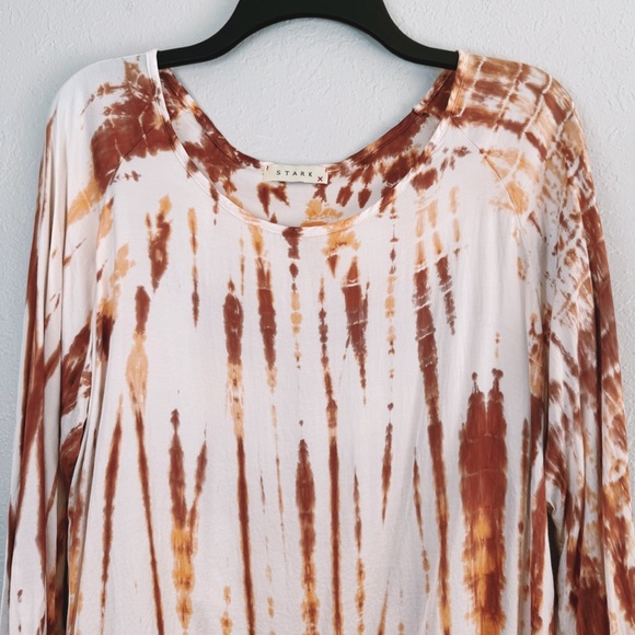 Stark X tie dye satin rustic orange cuff blouse L - Picture 3 of 12